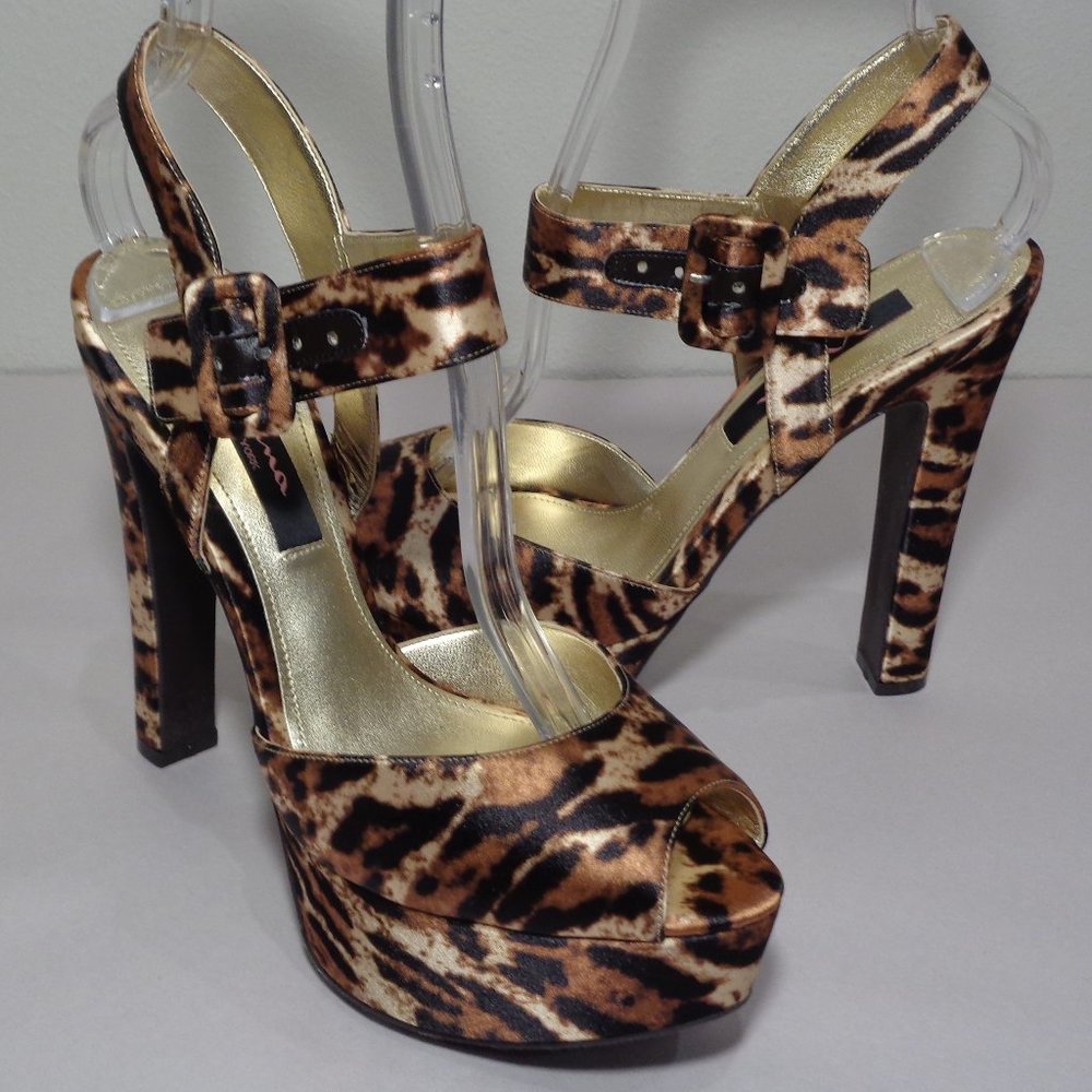 Nina Size 8 M PANGEA Leopard Print Satin Heeled Sandals New Women's Shoes